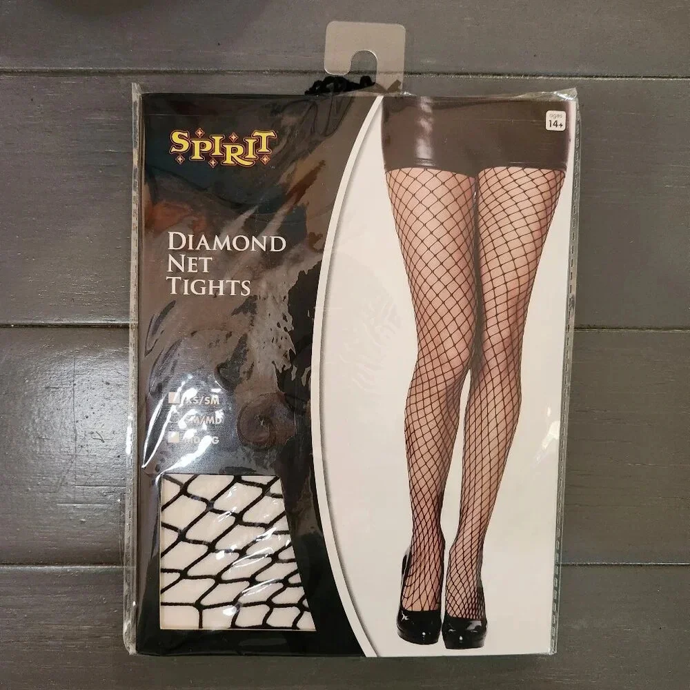 Spirit Halloween Women's Black Diamond Net Thigh High Stockings Size S/M